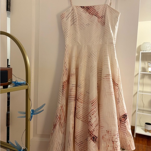 White House Black Market Dresses & Skirts - Elegant Cream and Red Patterned Dress